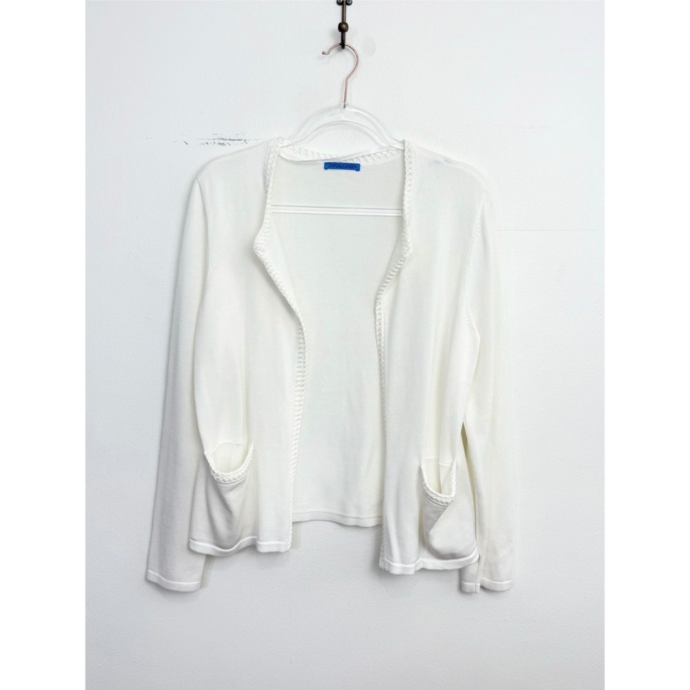 J. McLaughlin White Open Front Braided Trim Cardigan Sweater Estimated Women's M